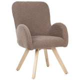Beliani Fauteuil Moderne en Bouclé Pieds en Bois Rembourrée avec Accoudoirs Marron Bjarn