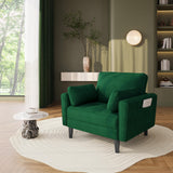 Yaheetech Fauteuil de Salon Moderne avec Accoudoir et Poches Chaise Relax avec Coussins Cadre en Bois Fauteuil Chambre en Tissu pour Salon Vert