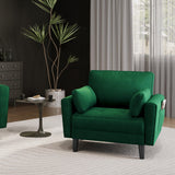 Yaheetech Fauteuil de Salon Moderne avec Accoudoir et Poches Chaise Relax avec Coussins Cadre en Bois Fauteuil Chambre en Tissu pour Salon Vert