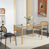 ZHDOKA Chaise Salle a Manger Lot de 2, Dossier Rotin Cannage, Siège Rembourré en Similicuir, Pieds en Métal, Chaises de Cuisine Modernes, Chaise en Bois Salle a Manger pour Salon, Cuisine