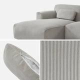 sweeek - Canapé d'angle Gauche. 2 à 3 Places. Velours côtelé Gris Clair. Wallas L 196 x P 151/91 / x H 73cm
