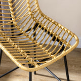 HOMCOM Lot de 2 tabourets de Bar Chaise de Bar Design bohème Hauteur 66 cm avec Repose-Pieds métal et Dossier cannage - Naturel