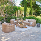 Hespéride - Salon de Jardin Mooréa Savana 5 Places - Anti-Rouille - Résine Tressée - Coussins Déhoussables Déperlants - 1 Canapé, 2 Fauteuils et 1 Table Basse - Mobilier d'Extérieur Jardin, Patio