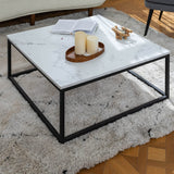 MEUBLE COSY Design Moderne Table Basse de Salon Carré Effet Marbré Structure en métal, Style Industriel, Blanc et Noir, 80x80x34cm