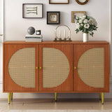 KOMHTOM Buffet en rotin - Armoire de rangement polyvalente avec trois portes et séparateurs amovibles - Armoire de rangement pour salon, chambre à coucher (noyer)