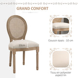 HOMCOM Lot de 2 chaises de Salle à Manger - Chaise de Salon médaillon Style Louis XVI - Bois Massif sculpté, patiné - Dossier cannage - Aspect Lin Beige