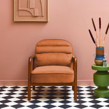 sweeek - Fauteuil scandinave Bois d'hévéa teinté Noyer et Tissu Velours Terracotta