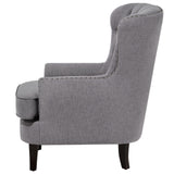 Fauteuil Chesterfield En Tissu Gris Clair Haut Dossier à Clous Pieds Courbes Viborg