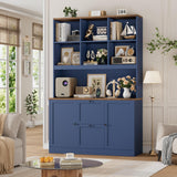 FirFurd Bibliotheque Meuble de Rangement avec Prise/USB, 2 Portes 2 Tiroirs pour Dossiers Suspendus, Armoire Bureau Bibliothèque Livre pour Salon Cuisine 116x40x182cm Bleu