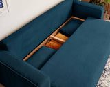 Best Mobilier - Topaze - canapé 3 Places - Convertible avec Coffre - en Velours côtelé - Bleu Ardoise