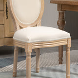 HOMCOM Lot de 2 chaises de Salle à Manger - Chaise de Salon médaillon Style Louis XVI - Bois Massif sculpté, patiné - Aspect Lin Beige