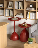 Ginhow Lot de 2 Tables d'Appoint Rondes en Métal, Petite Table Basse Ronde de Salon pour la Décoration Intérieure, Petite Tables en Métal Rouge (40 x H 60 cm + 40 x H 42cm)