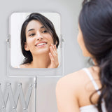 Belle VOIR miroir mural chromé pivotant 360° extensible x3 - 15,5 x 18,5 cm - Miroir de salle de bain rotatif double face acier inoxydable