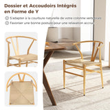 COSTWAY Chaise Wishbone Style Scandinave, Chaises avec Cadre en Métal, Dossier en Y, Assise Tressée, Chaise Design pour Salle à Manger, Salon, Bureau (Naturel,4)