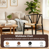 VODUR Wishbone Chaise de salle à manger en bois massif naturel/chaise Hans Wegner Y en rotin et bois – Lot de 1 chaise en bois de frêne – Noir + couleur naturelle