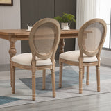 HOMCOM Lot de 2 chaises de Salle à Manger - Chaise de Salon médaillon Style Louis XVI - Bois Massif sculpté, patiné - Dossier cannage - Aspect Lin Beige