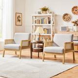 Yaheetech Fauteuil de Salon en Bois Design Rotin Massif et en Tissu Fauteuil Relax avec Coussins Rembourrés Fauteuil d'appoint pour Salon Chambre Terrasse Véranda Jardin Beige/1