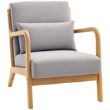 HOMCOM Fauteuil de Salon avec Cadre en Bois Massif Fauteuil Lounge - Assise Profonde - accoudoirs - Aspect Velours Gris