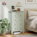 HOMCOM Bedroom Chest of Drawers, Modern 4 Drawer Dresser Cabinet with PU Leather Handles and Metal Runners for Living Room, Hallway, Entryway, Green (Commode Moderne à 4 tiroirs avec poignées en Cuir