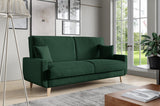 LIKMA Canapé 3 Places Extensible Davo Vert Bouteille 211 cm avec Fonction Lit Coffre Rangement Coussins Tissu Velours