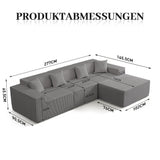 Yeecle Canapé d'angle modulaire 3 places avec ottoman, aspect velours côtelé beige, mousse haute densité, 277 x 165,5 cm, emballé sous vide, pas de montage (gris)