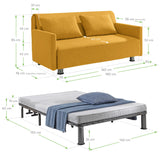 EVERGREENWEB Canapé-lit 3 Places Convertible en Lit avec Matelas 160x190 Effet Massant 0rthopédique, Extensible Sofa Bed Pliable, Housse Déhoussable et Lavable Couleur Jaune, 2 Coussins Inclus | EDITH