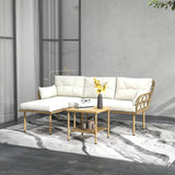 Outsunny Salon de Jardin d'angle 4 pers. 3 pièces avec 1 Table Basse Coussins Grand Confort Inclus résine tressée crème