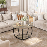 GreenForest Table basse ronde avec rangement ouvert, table de salon moderne avec étagères à 2 niveaux, petite table centrale de ferme avec pieds réglables, table d'appoint de 70,1 cm pour bureau à