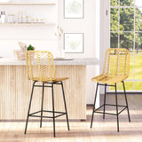 HOMCOM Lot de 2 tabourets de Bar Chaise de Bar Design bohème Hauteur 66 cm avec Repose-Pieds métal - Naturel