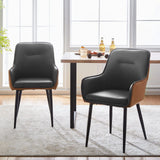 LEMROE Lot de 2 chaises de salle à manger en cuir avec dossier et accoudoirs - Chaises de salle à manger rembourrées avec pieds en métal (gris et marron)
