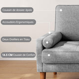 Vesgantti Petit Canapé 2 Places en Lin Gris Clair 121cm, Mini Chambre avec Accoudoirs, Coussin à Ressorts, Salon Moderne, Causeuse Fixe