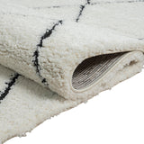 Teppich-Traum Tapis de Salon à Poils Longs Blanc Noir Motif Losange Nordique, 160 x 230 cm
