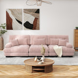 SoarFlash Canapé modulaire 3 Places Salon Moderne - Chenille, Bois Massif, reposes-Bras, Rose Clair, 77×313cm
