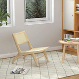 HOMCOM Fauteuil de Salon Relax, Fauteuil Lounge, Design bohème, Structure Bois d'hévéa, Dossier Assise cannage, Assise Profonde, pour Salon/Chambre, Naturel
