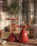Ginhow Lot de 2 Tables d'Appoint Rondes en Métal, Petite Table Basse Ronde de Salon pour la Décoration Intérieure, Petite Tables en Métal Rouge (40 x H 60 cm + 40 x H 42cm)