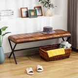 DUHOME Banc à Chaussures, Banc Rembourré avec Pieds en X en Métal Banc Capitonné avec Assise Rembourrée Meuble d’Entrée Tabouret pour Salon, Chambre à Coucher, Couloir,Jaune/Marron