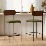 Sicaan Lot de 2 tabourets de Bar 66 cm placage frêne Velours côtelé Kaki - 95,5x46x52,5 cm - Collection Olivia - Pieds métal Noir - Style scandinave - Kit