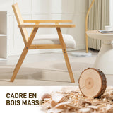 HOMCOM Fauteuil Relax pour Salon Chambre Confortable, Chaise cannage avec Dossier en rotin et Coussin rembourré et accoudoirs, Bois Naturel