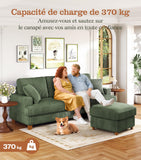 Kidirect Canapé Confortable en Velours côtelé de 221CM, 53 cm Siège Extra Profond, Montage sans Outils, Grand canapé 3 Places avec 2 Coussins, Canapé Moderne pour Chambre à Coucher, Vert forêt