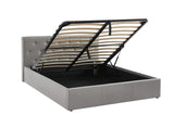 BAÏTA - Lit Coffre Tissu Bahia Gris 140x190 sommier Inclus