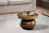 FineBuy Table basse, 50 x 50 x 30,5 cm, en bois massif de mangue, couleur noyer, ronde, design bas, moderne, avec grain de bois naturel