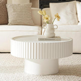 Cagnolier Table Basse Ronde Blanche, Table de Salon avec Design strié, Table Basse Blanche en Forme de Champignon avec Les Dimensions φ70 × 38 cm, Table de Salon en pin pour Salon, Chambre et Balcon
