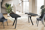 RICO Table de salle à manger, carrée, extensible, dimensions : 100-200 x 100 x 77 cm, table de salon, couleur : noir, avec pieds en bois de couleur noire