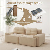 Yihomfy Canapé 2 Places Modulaire Désossé, Loveseat Small Canapé avec 2 Coussins, Confortable Velours Côtelé Cloud Canapé de Salon, sans Montage (Beige, 2 Sièges)
