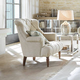 Loberon Fauteuil Parranquet, Caractéristique Chesterfield Classique, Pieds Tournés, Design Intemporel, Rembourrage Confortable, Assise, Viscose, Bois de Manguier, Lin