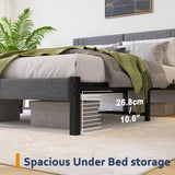 DUMEE Cadre de lit king size de 1,5 m avec tête de lit rembourrée, cadre de lit rembourré avec support à lattes en métal, lit king size gris