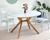 RAGABA Biju Table à manger ronde extensible 120 cm pour 6 personnes, en frêne massif et panneau MDF, peu encombrante, extensible, bleu pigeon