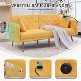 OKMYHOME Canapé 2 Places Moderne en Chenille avec Ports USB Poches Latérales et Porte-Téléphone - Canapé lit accoudoirs et Dossier réglables - Canape Convertible - Jaune