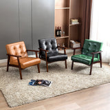HomeMiYN Fauteuil Salon Vintage en Cuir, Fauteuil en Bois Massif, Fauteuil d'appoint Vintage Rembourrage Épais et Dossier Ergonomique pour Salon, Chambre, Café, Bureau Noir