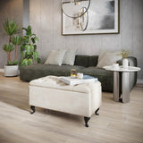 Banc rembourré de Rangement MODIANO BL 81x42cm - Velours Beige, Siège, Banquette, Coffre de Stockage avec Couvercle, Pouf pour Salon Chambre Entrée Couloir Coiffeuse Bout de Lit
